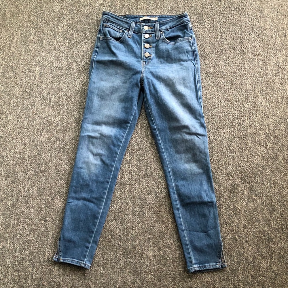Levis 721 High Rise Skinny Ankle Denim Jeans Exposed Button Fly Size 27